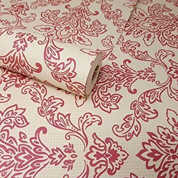 Fine Decor Luxury Cream Beige & Red Floral Damask Wallpaper FD40438 RRP £12.99 CLEARANCE XL £6.99